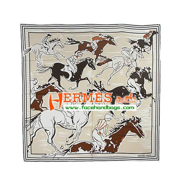 Hermes 100% Silk Square Scarf Beige HESISS 90 x 90 - Click Image to Close